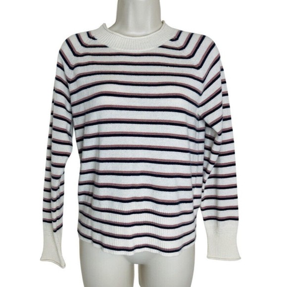 Madewell Women's Size S The good Cashmere Roll Trim Pullover Sweater Striped - Picture 3 of 9